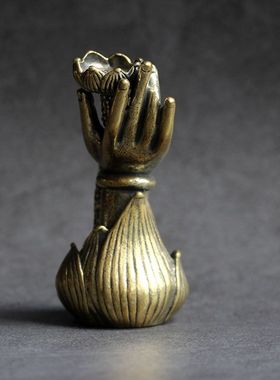 纯黄铜佛手莲花双层荷叶倒流香实心荷花池塘香架香薰茶宠小摆件