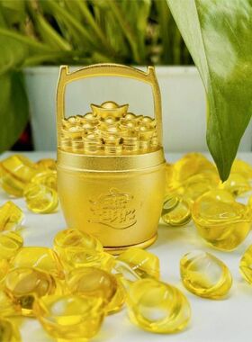 创意全黄铜日进斗金一桶金桌面摆件水桶鎏金工艺便携小号车载小桶
