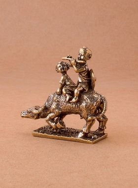 纯黄铜牧童骑牛摆件黄铜儿女放牛童子铜工艺居家桌面摆件