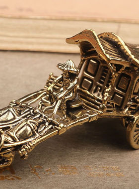 黄铜实心复古创意工艺品人驾马车装饰摆件