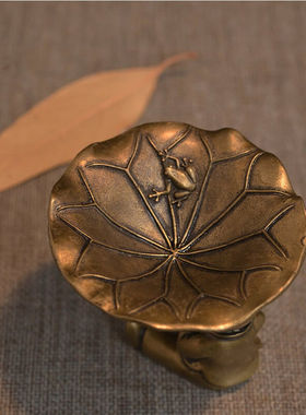 仿古做旧黄铜铜童子举荷叶 手把件铜器铜艺 全黄铜工艺 茶宠摆件