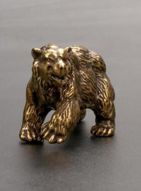纯铜狗熊棕熊小摆件实心黄铜大狗熊北极熊霸气茶道茶宠古玩小铜器