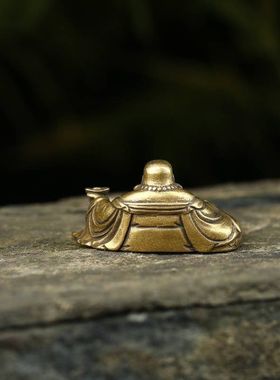 纯黄铜笑口常口弥勒佛大日如来笑佛小摆件