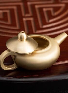 纯铜小茶壶黄铜复古转运把把壶黄铜工艺茶宠摆件