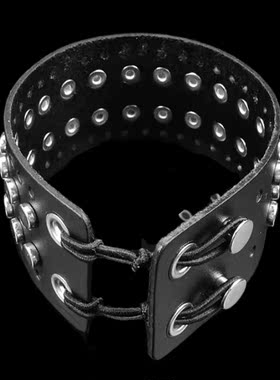 高平圆铆钉孔眼黑色牛皮朋克臂环