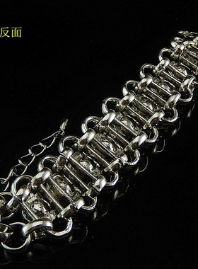 复古银色合金超大重量感水钻手链