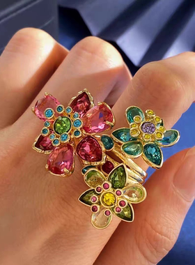 懂的撩同款戒指富贵花朵戒指多彩水晶流光溢彩轻奢璀璨高级感指环