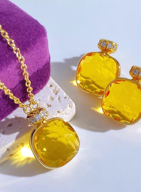 同款七彩方块宝石透明水晶项链女小众文艺高级感气质简约锁骨链女