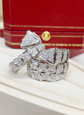 欧美时尚高级感满钻蛇形戒指锆石个性灵蛇开口戒蛇骨指环情侣礼物