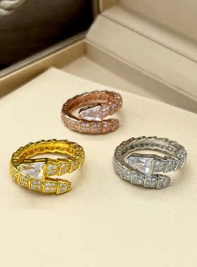 奢蛇形戒指可调节开口戒指女潮蛇骨满天星戒指环手饰