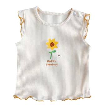 ເສື້ອຍືດເດັກນ້ອຍຍິງ 2024 Summer Summer Children's Pure Cotton Sleeveless Tops for Baby Girls Casual and Versatile T-Shirts for Parent-Child Wear