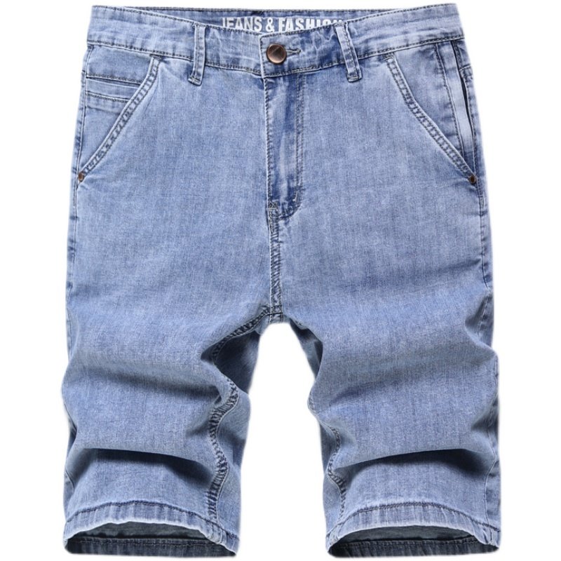 夏季浅色牛仔短裤男士高腰弹力多口袋防盗拉链宽松五分中裤短裤潮,淘宝优惠券,粉丝福利购,淘宝优惠卷
