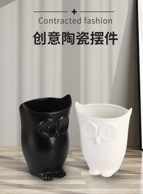 猫头鹰插花瓶陶瓷摆件创意纯手工艺品厂家轻奢送礼家用装饰品