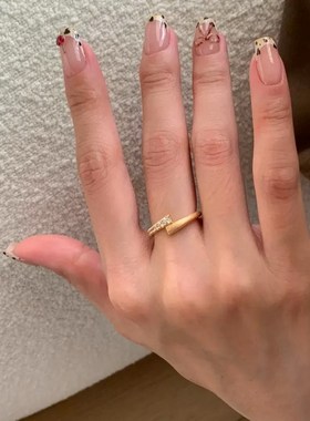 简约拉丝微镶锆石戒指女轻奢高级感指环小众设计开口可调节食指戒