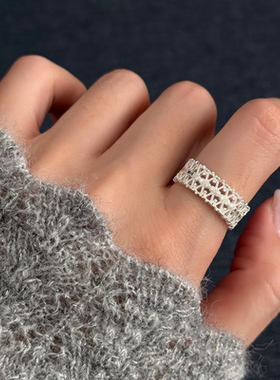 日韩风镂空蕾丝戒指女款法式复古轻奢高级小众设计开口可调节指环