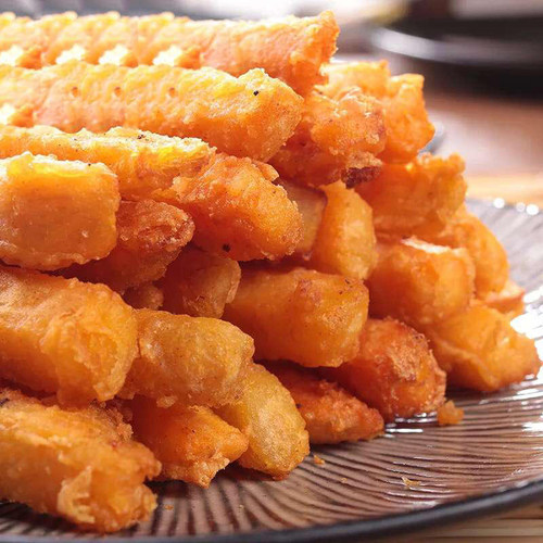 台之美黄金地瓜条半成品油炸小吃冷冻红薯条餐饮商用1kg10袋包邮 - 图1