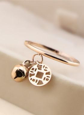 日式轻奢铜钱戒指网红钛钢玫瑰