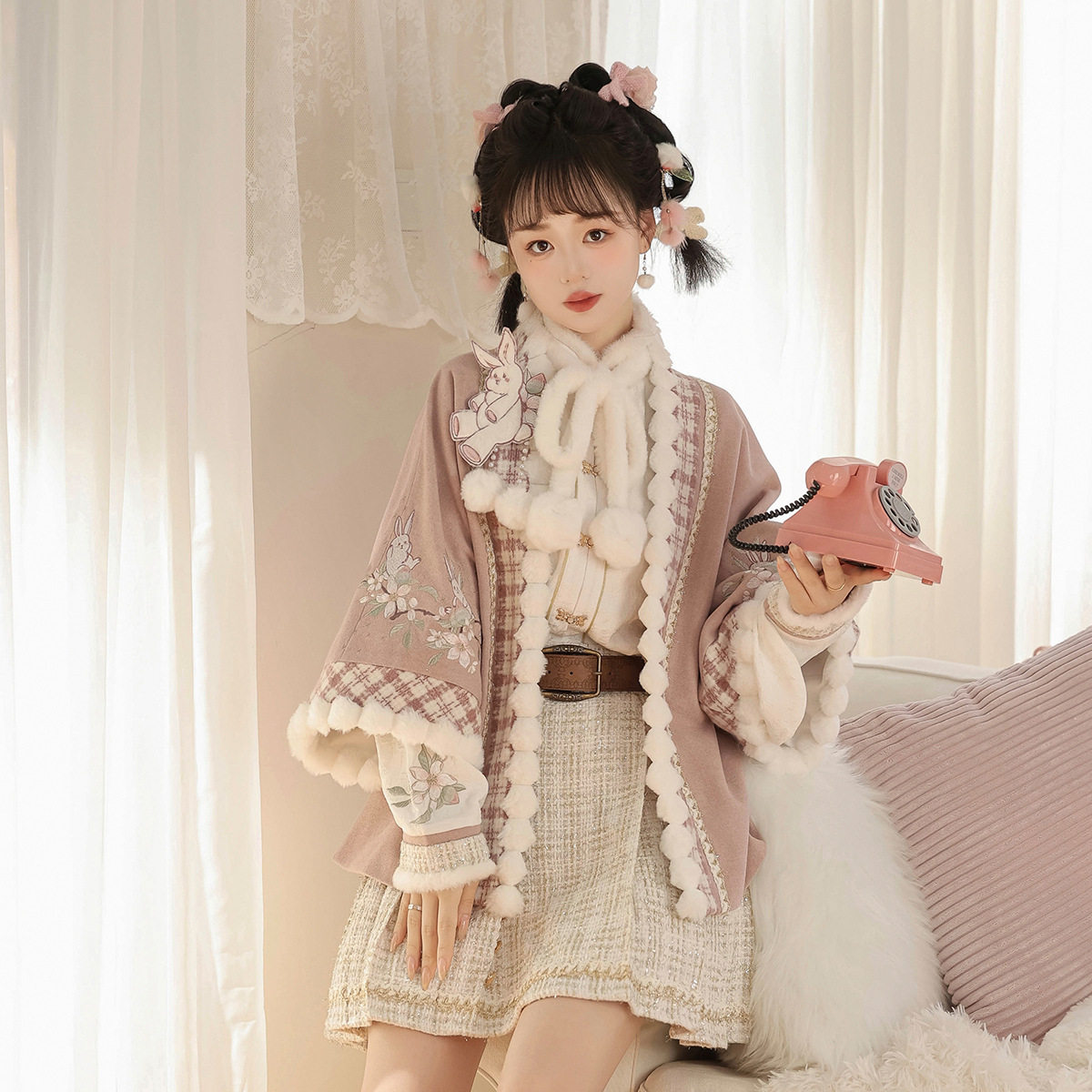 原创设计暖桃兔汉服女中国风改良汉元素外套上衣半裙套装,淘宝优惠券,粉丝福利购,淘宝优惠卷