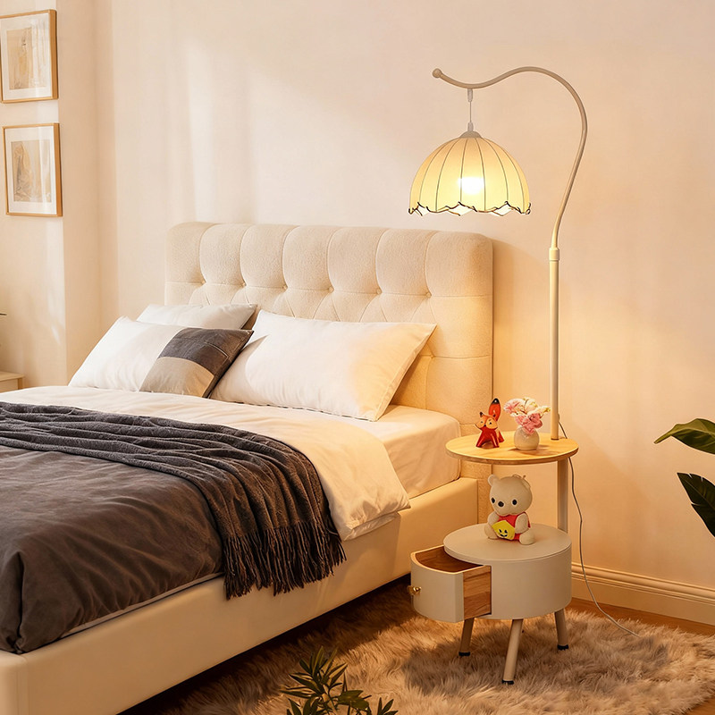 法式奶油风落地灯卧室床头柜一体客厅沙发旁边几置物高级氛围台灯,淘宝优惠券,粉丝福利购,淘宝优惠卷