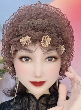 四季款洋气蕾丝小花朵款防尘遮阳老人帽美人帽遮白发妈妈帽包头帽