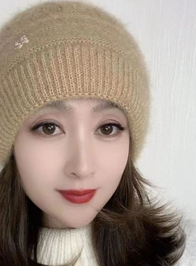 秋冬季松鼠绒双层加厚针织百搭堆堆蓓蕾女士帽子时尚韩版防寒冷帽