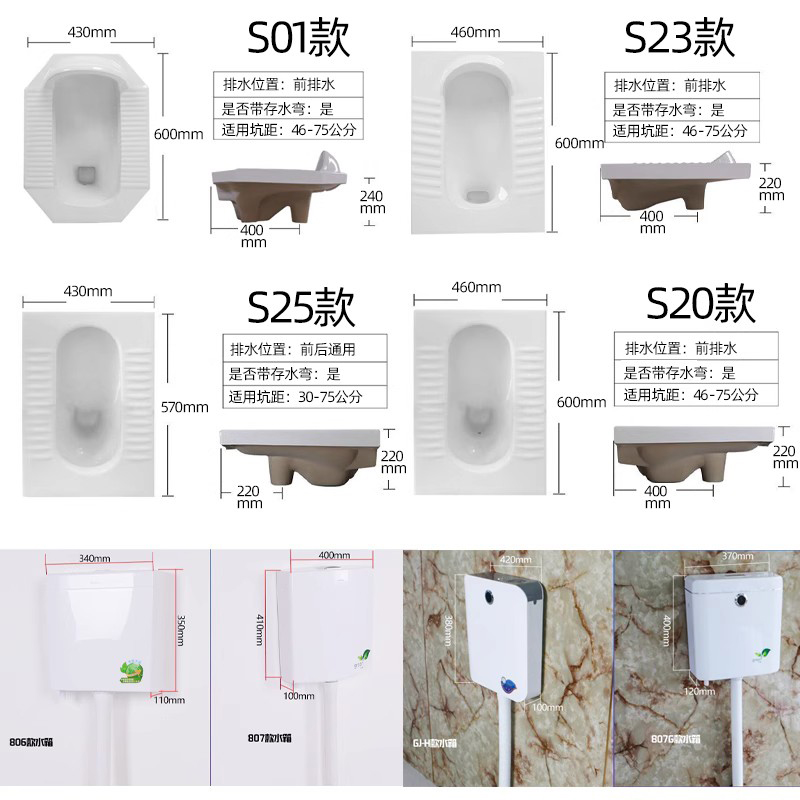 上海益高卫浴蹲便器水箱整套蹲坑式家用卫生间蹲厕防臭陶瓷蹬便池-图0