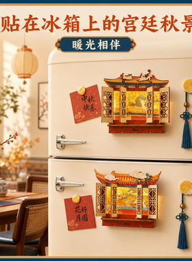 中秋故宫磁吸发光夜灯冰箱贴