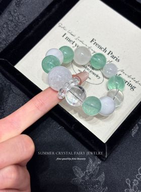 天然白幽灵白水晶跑环薄荷曼波绿萤石手串约17mm大颗粒手链礼物