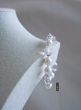 白昼寒夜蛇年印象天然爱迪生珍珠白水晶手链天然石手串手饰饰品