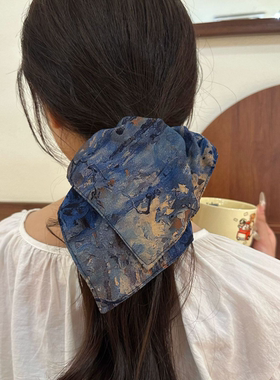 网红高级感油画风碎花方巾法式慵懒风大肠发圈绑发扎马尾头绳发饰
