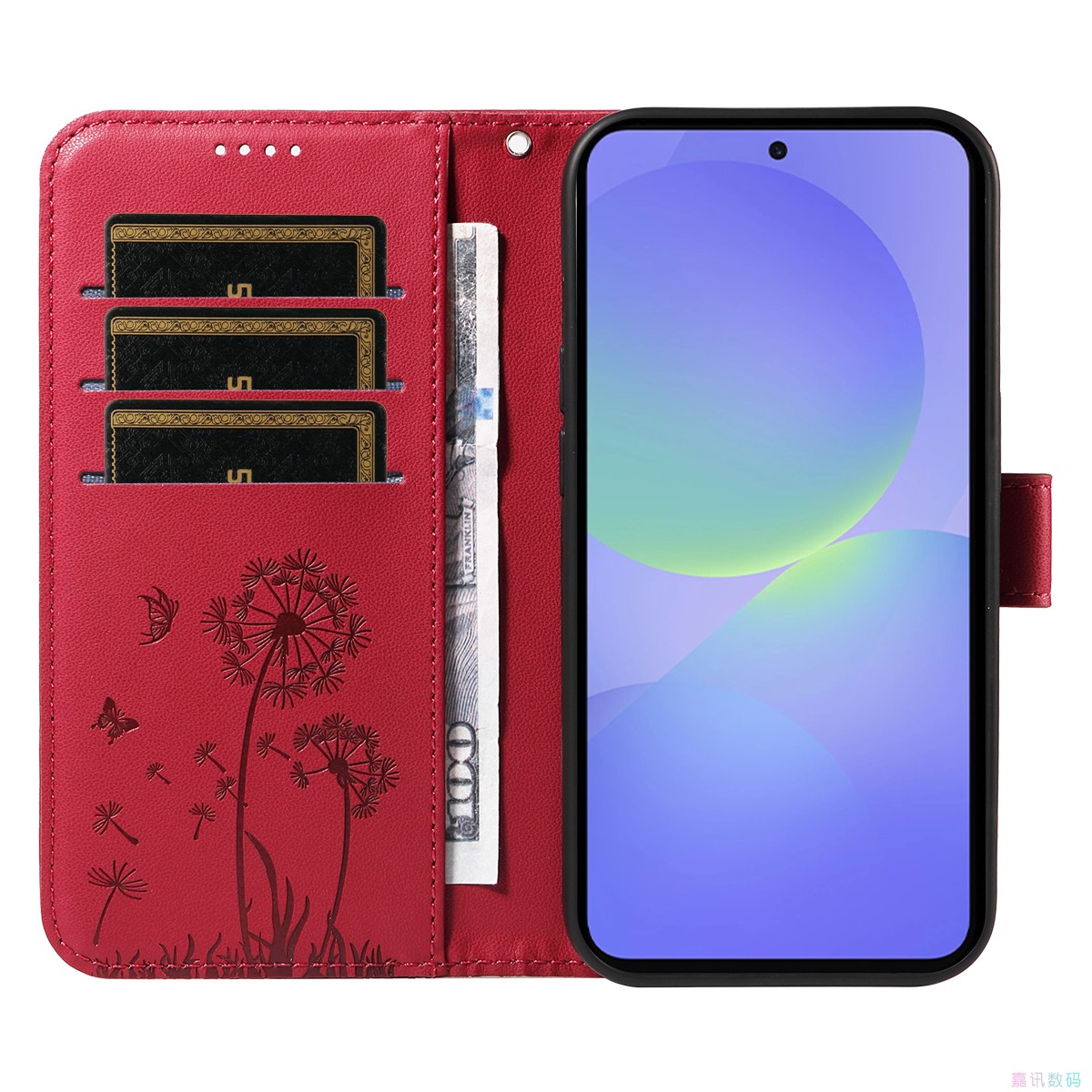Dandelion Red is suitable for GalaxyA07/A17/A27/A37/A57/ 5G Samsung flip phone case A16/A26/A36/A56/A35/A55 leather phone case