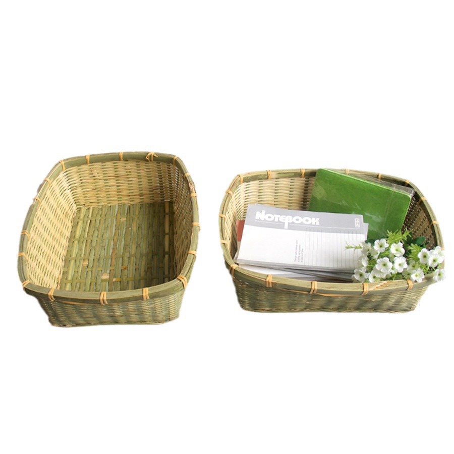 竹编四方收纳筐竹青精编农家蔬果收纳篮零食点心筐超市收纳整理筐 - 图3