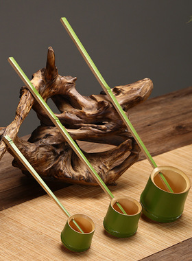 竹制日式舀水勺茶勺浇花水勺长柄