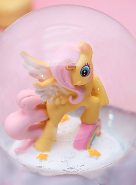 可爱小马宝莉发光飘雪花玻璃水晶球音乐盒八音盒儿童女孩新年礼物