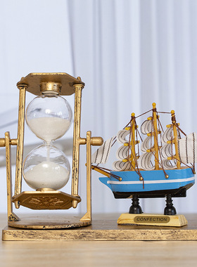 复古沙漏帆船摆件家居桌面摆件