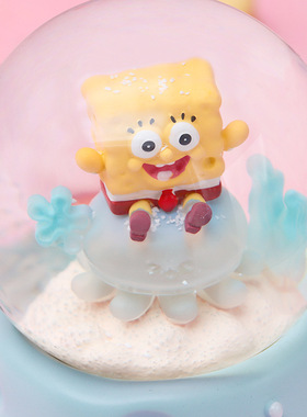 彩灯飘雪花海绵宝宝水晶球音乐盒