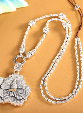 重工999足银手工牡丹项链礼物