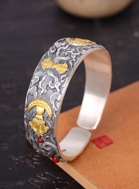 金藏传足银999手镯大气手工礼物