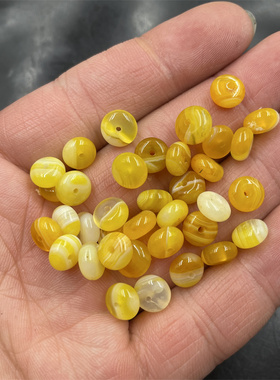 四海玉器 DIY饰品配件8毫米黄色缠丝玛瑙隔珠隔片 平安扣散珠