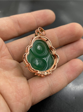 女款绿色玉髓玛瑙弥勒佛