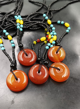 玉器毫米平安扣红色毛衣链吊坠