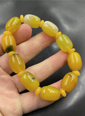 黄玛瑙桶珠手链男女款玉髓手串