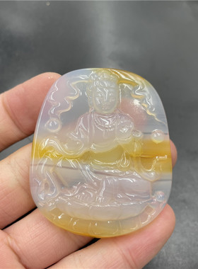 玉器天然黄色玛瑙观音吊坠