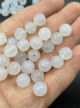 四海玉器 天然白玛瑙南瓜珠 10毫米白色玉石莲花珠散珠 瓜珠