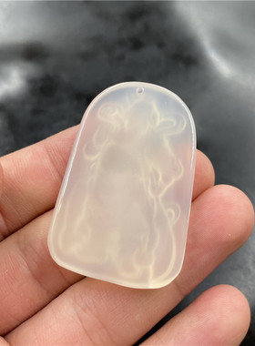 四海玉器 天然白玉髓关公牌子 白色玛瑙忠义关公挂件 玉坠