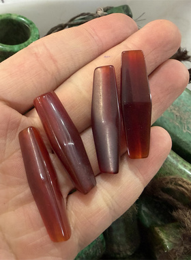四海玉器 复古做旧深红色玛瑙筒珠 3面棱珠散批 特价