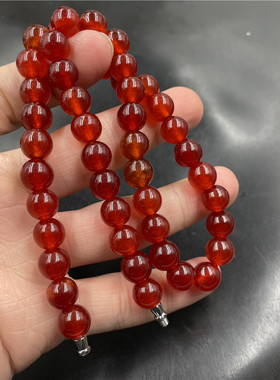 四海玉器 女款女式10毫米红色玉石圆珠项链 锁骨链 特价