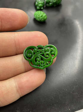 优化仿干青立体通孔绿色小貔貅珠子 仿干青花朵散珠 如意锁