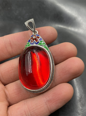 大红色仿玉石毛衣链玉坠