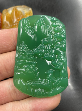 黄玛瑙山水男女款绿色毛衣链挂坠